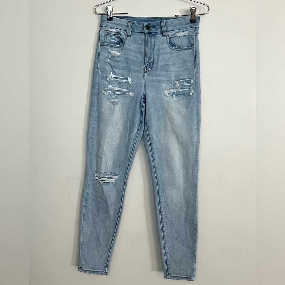 American Eagle Curvy Super High Rise Distressed Jeggings Jeans Sz 4 Short
